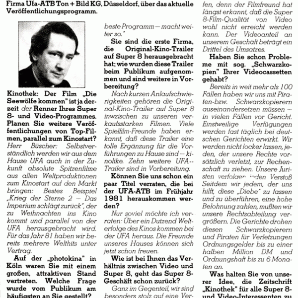 Interview mit Lothar Büscher von UFA Film, Kinothek 1/1981, S. 32