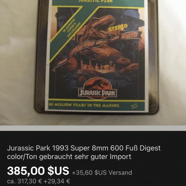 Erste auf ebay verkaufte Super 8 Kopie der Jurassic Park Schnittfassung