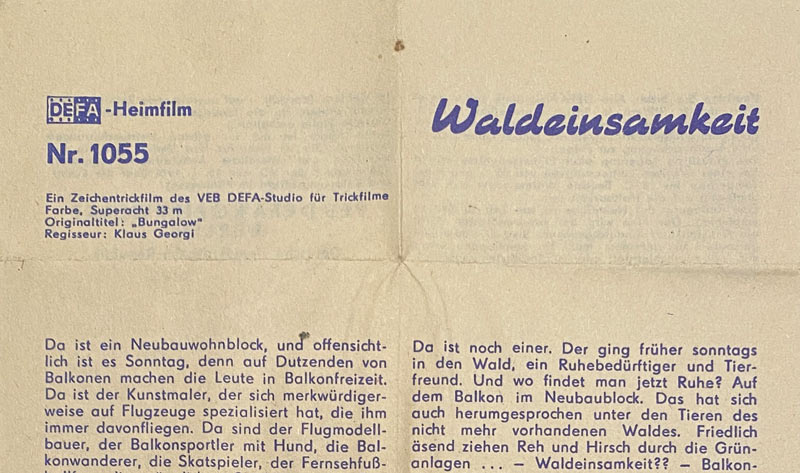 DEFA Beiblatt Waldeinsamkeit